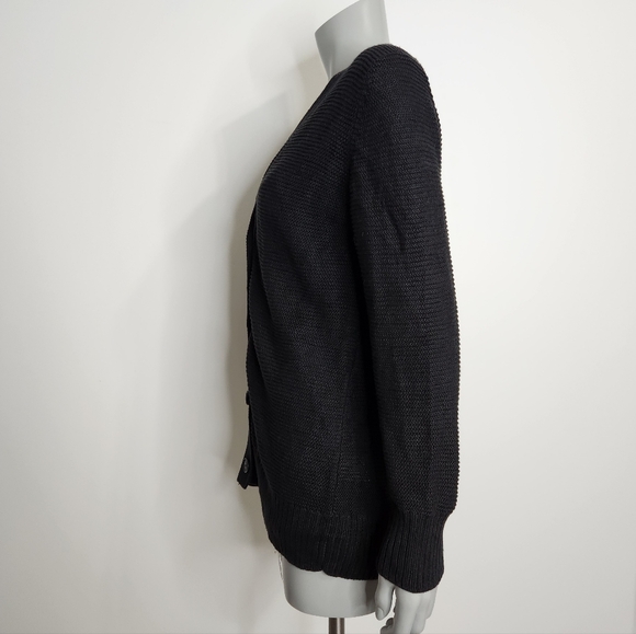 Banana Republic Black 100% Linen Open Knit V Neck Button Cardigan Size L - Picture 7 of 10
